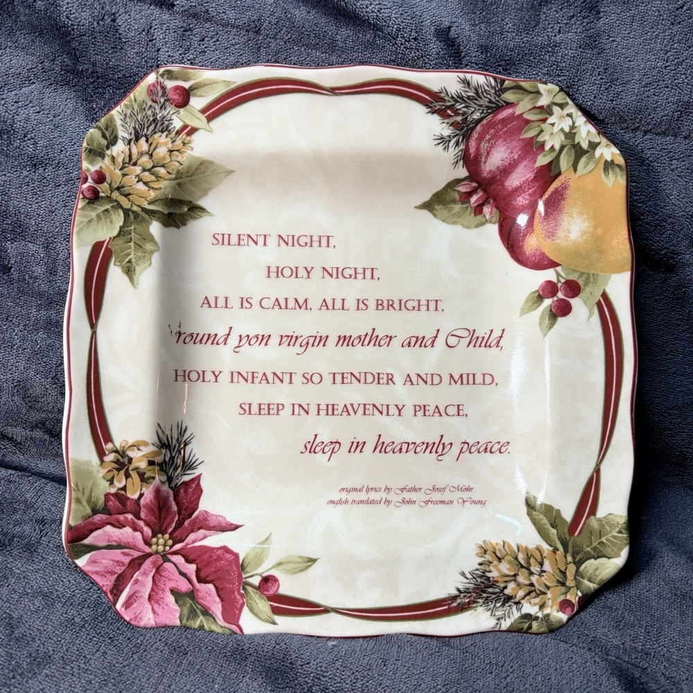 222 Fifth Yuletide Celebration "Silent Night"Sq. 8.25" Fine China Dish Christmas